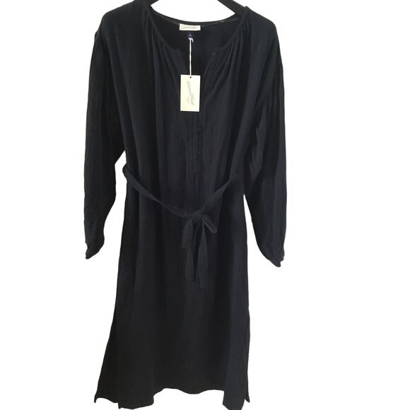 Universal Thread Balloon Long Sleeve Tie-Front Shirtdress w/ Pockets  Blk M New - Picture 2 of 6